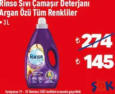RİNSO SIVI ÇAMAŞIR DETERJANI ARGAN ÖZÜ TÜM RENKLİLER 3 L